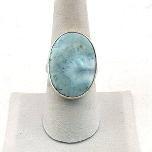 Estate Sterling Silver 925 Oval Larimar Gemstone Ring Size 8, 9.1g Statement